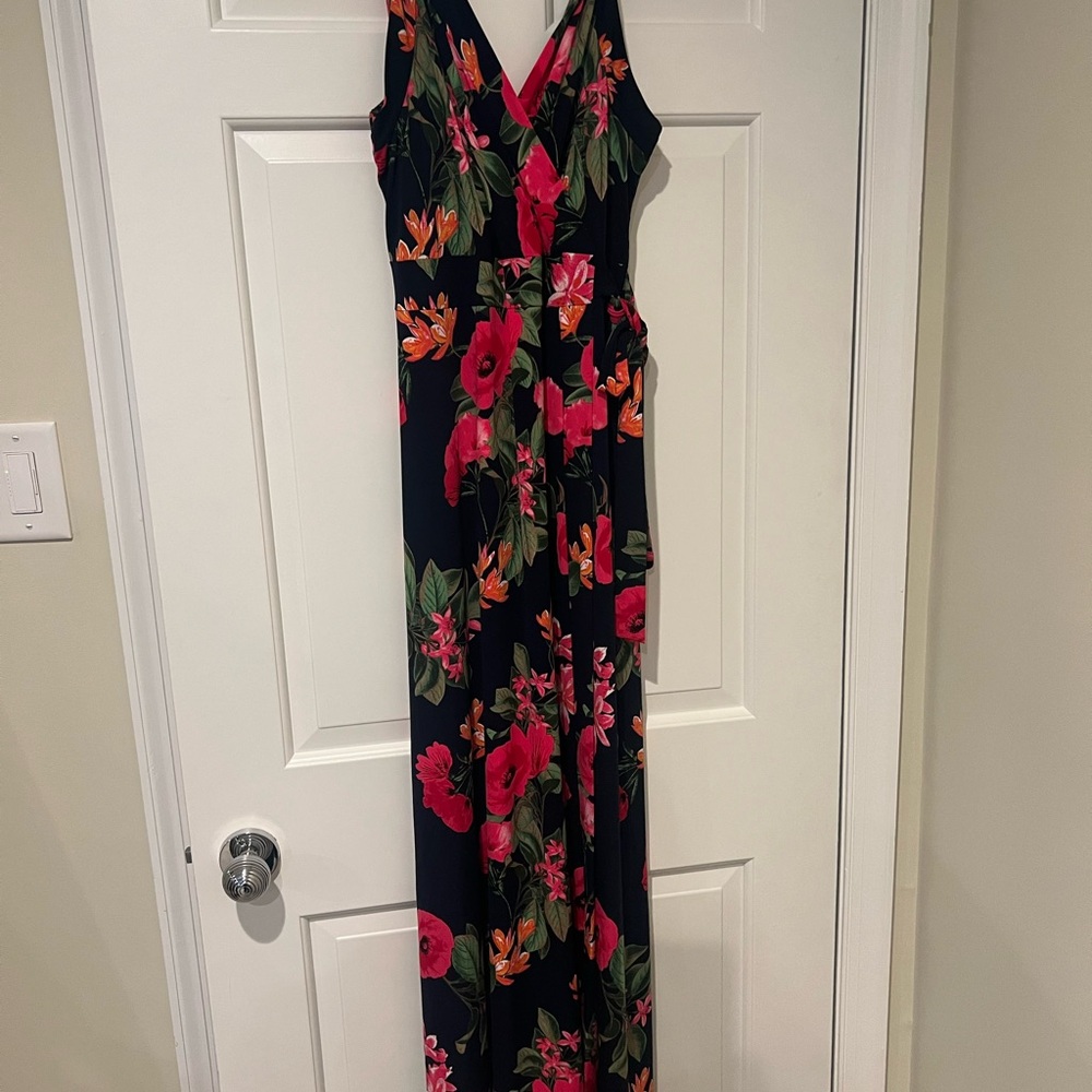 Market & Spruce Black Maxi Dress with Pink & Orange Floral Print